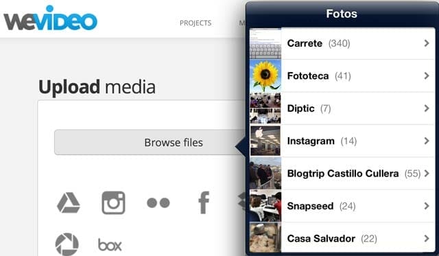 WeVideo importando material desde el iPad