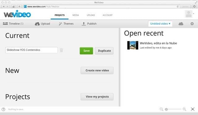 Crear proyecto en WeVideo