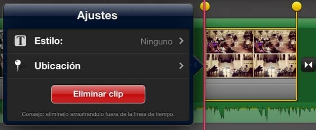Ajustes de clip en iMovie iOS para iPad
