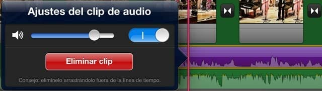 Ajustes de un clip de audio en iMovie iOS para iPad
