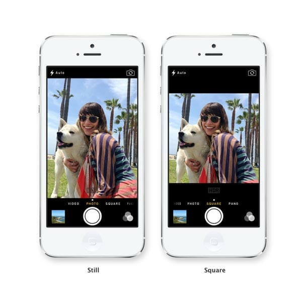 Vista de foto normal y cuadrada en la cámara de un iPhone con iOS 7
