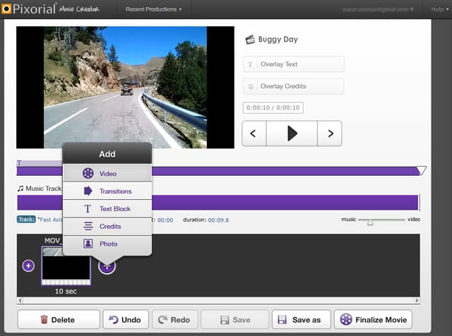 Interfaz de Pixorial - Editores de video online gratis
