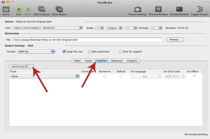Incluyendo los subtítulos en el ipad con Handbrake