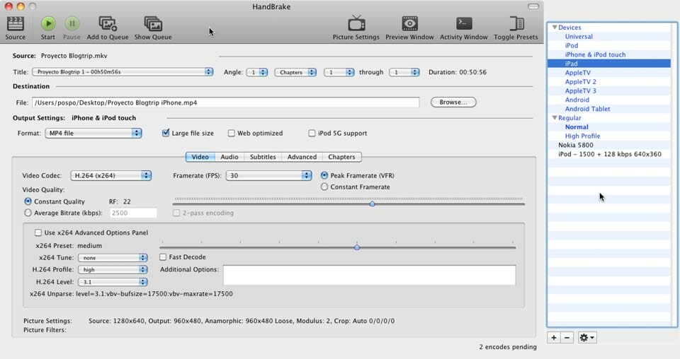 Ventana del Handbrake