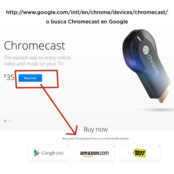 Instrucciones para comprar el Chromecast en la página oficial de Google