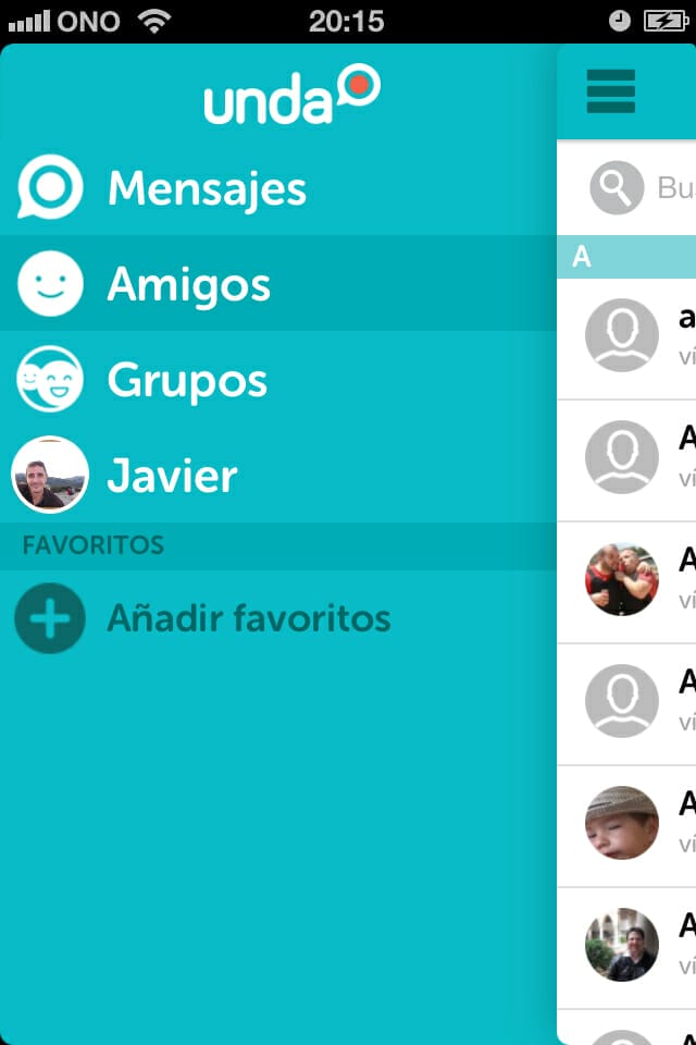 Pantalla de menú de Unda