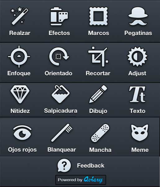 Todos los efectos disponibles para retocar fotos en Photo Editor de Aviary