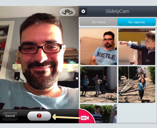 Opciones de SlidelyCam: Ventana de las capturas realizadas y de grabación de vídeo