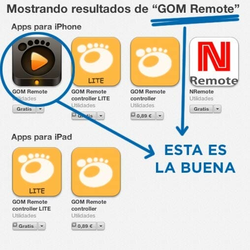 Problemas en la App Store para encontrar GOM Remote