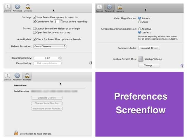 Montaje del panel de preferencias de Screenflow