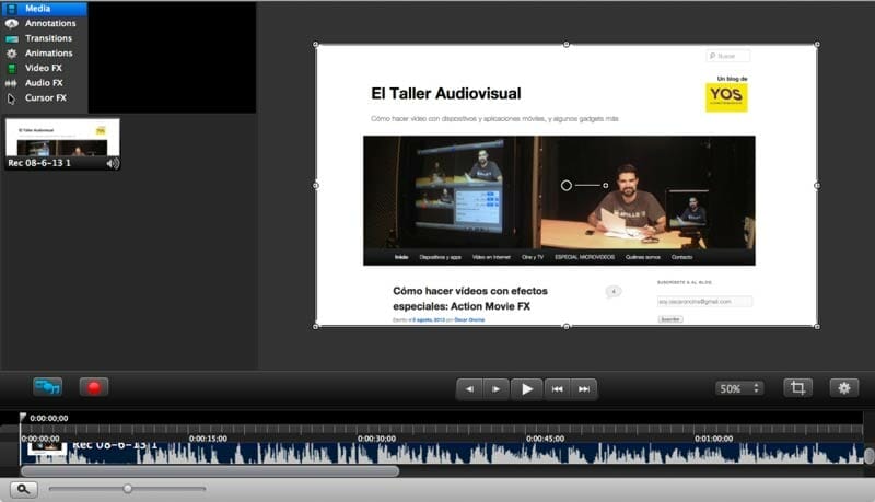 Captura de pantalla en vídeo en el editor de Camtasia