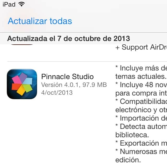 Problemas iOS 7 con el Pinnacle Studio 4.0.1