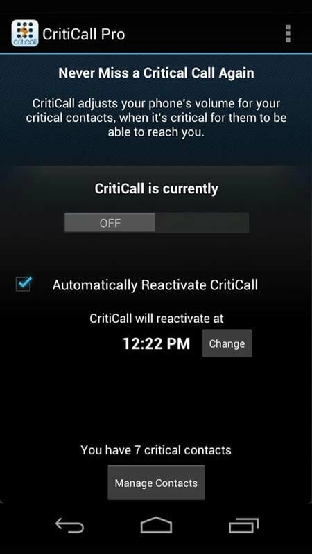 Captura de pantalla de la aplicación CritiCall Pro
