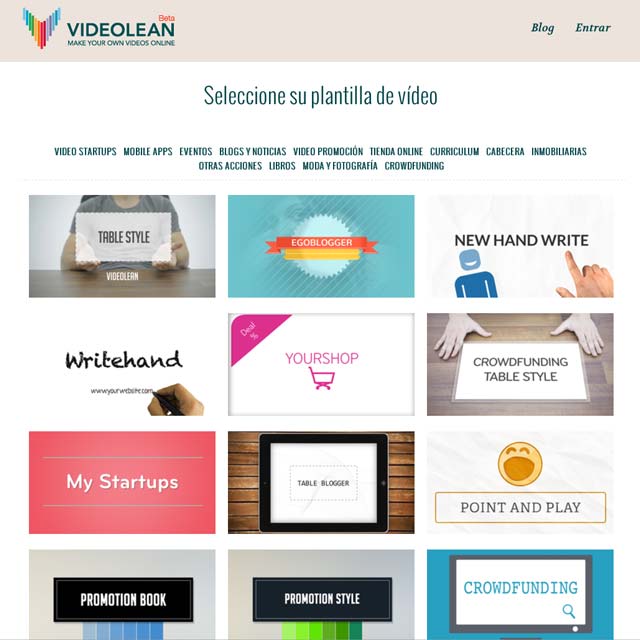 Galería de plantillas de VideoLean para hacer videos en cinco minutos