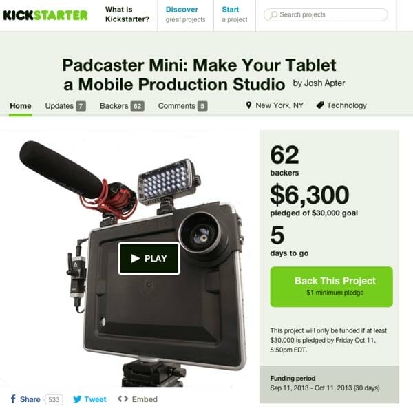 Cómo grabar con iPad vídeo - Padcaster Mini en KickStarter