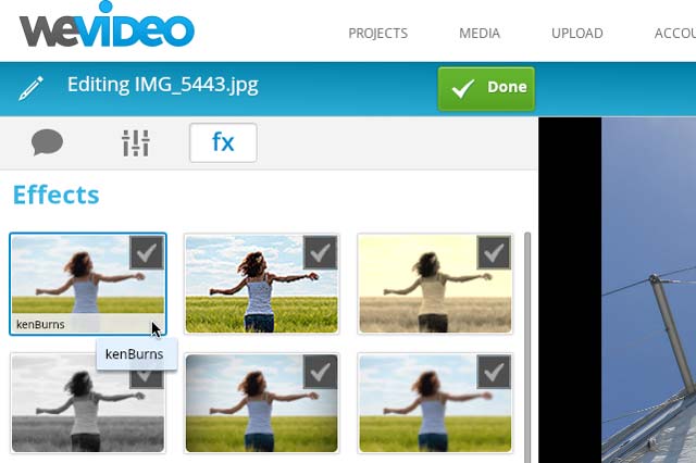 WeVideo editor de video online ahora con efecto Ken Burns