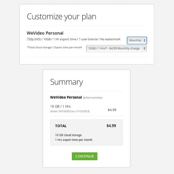 WeVideo precio de un mes