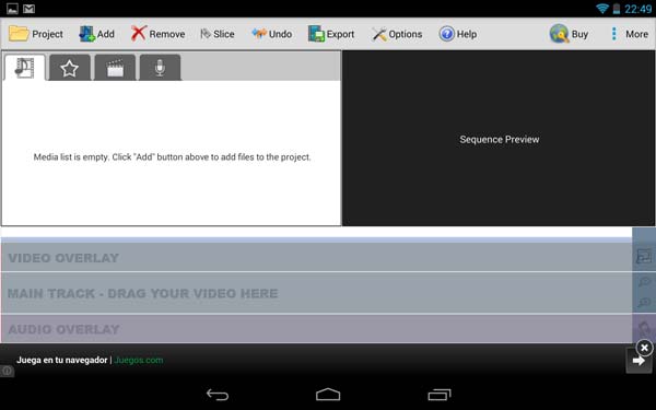 Android VideoPad pantalla inicial
