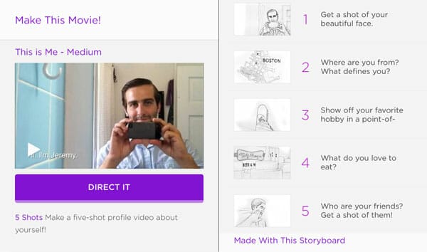 Storyboard del tema All about me 5 planos - grabar y editar vídeos fácilmente con Directr