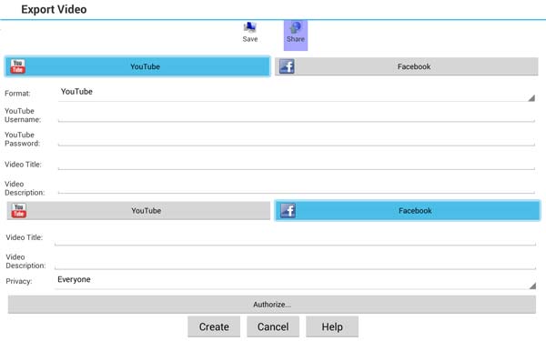 Comparte tus vídeos de VIdeoPad para Android en Youtube y Facebook