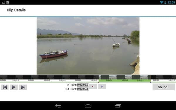 VideoPad para Android, pantallazo de los detalles de clip