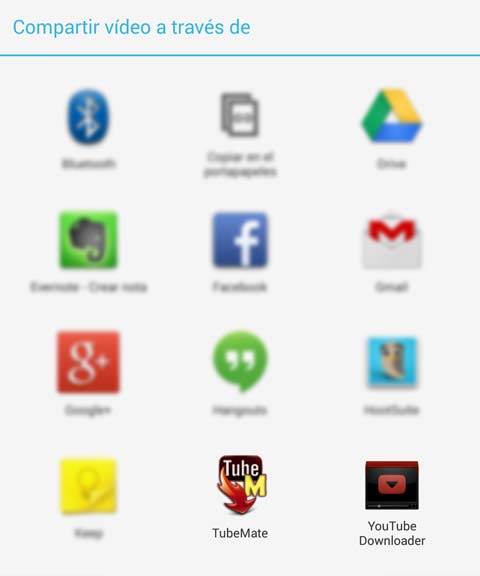 Ventana para compartir en YouTube - sirve para TubeMate y YouTubeDownloader