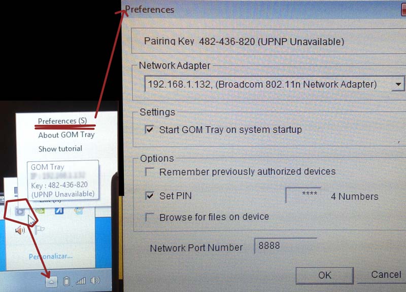 Pantallazo para recuperar el pin en GOM Remote