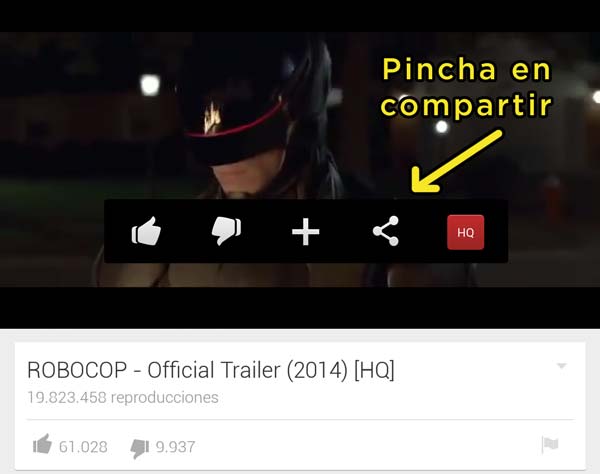 YouTubeDownloader compartir vídeo para descargarlo en Android