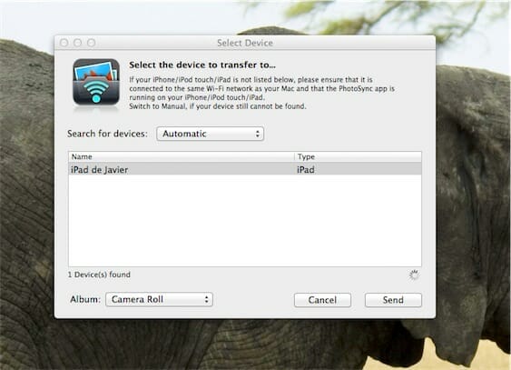 Photosync del ordenador al iPad/iPhone