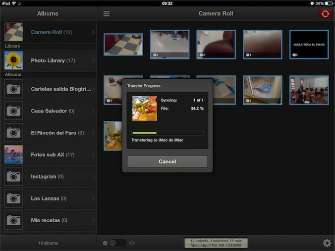 Photosync transfiriendo un archivo