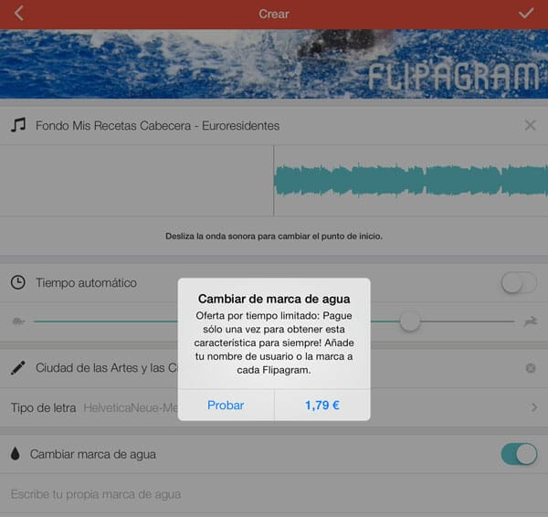 Flipagram - La maraca de agua por defecto es el nombre del programa, por un pequeño pago la puedes cambiar o anular