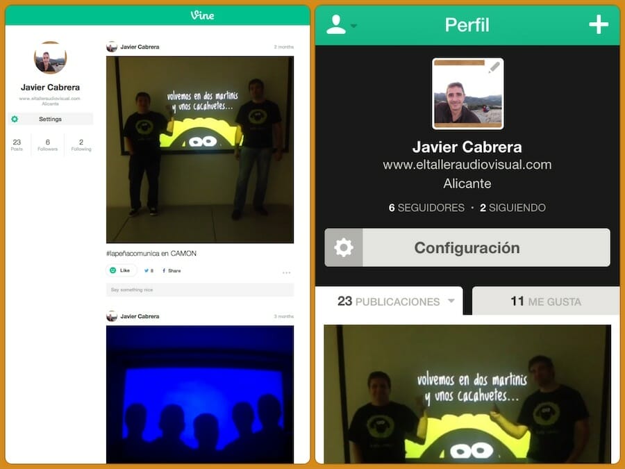 MI perfil en la web y en la app de Vine