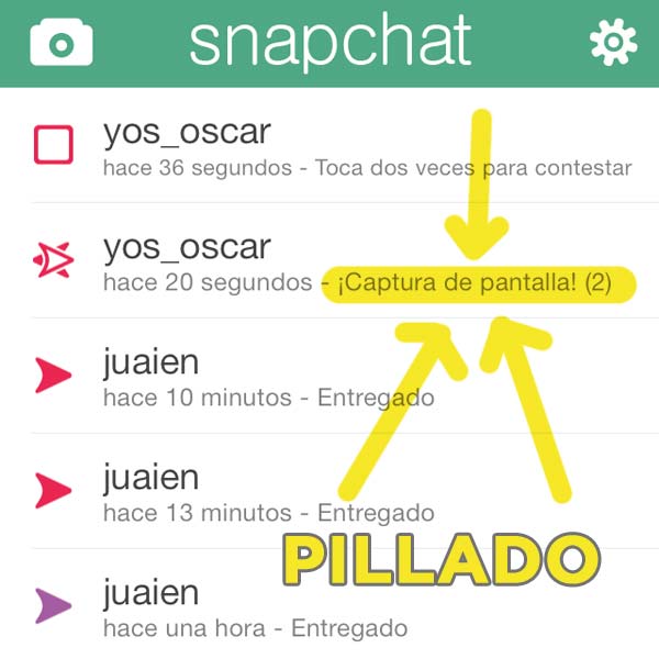 Snapchat, cómo descargar los vídeos y las fotos - Notificación de captura de pantalla detectada, "nos han pillao"
