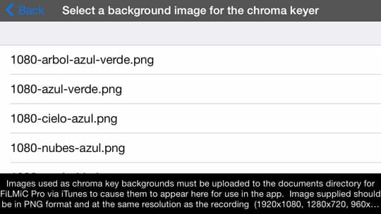 Instrucciones de cómo subir las imágenes de fondo para el Chroma en FiLMiC Pro