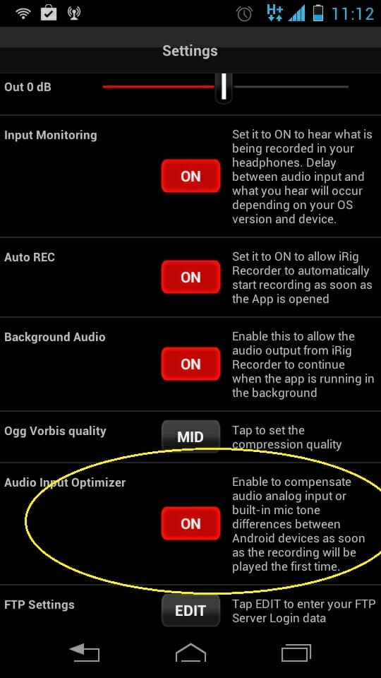 Captura de iRig Recorder para Android para poder monitorizar el Audio.