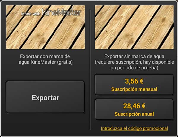KineMaster tiene un método de suscripción mensual o anual