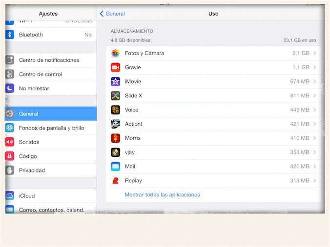 Memoria que ocupan las apps en iPad