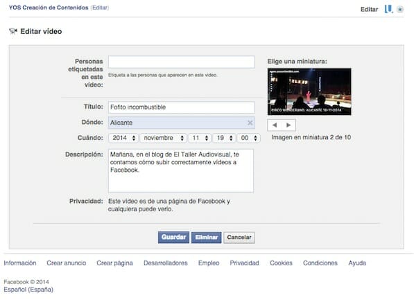 cómo subir videos en Facebook