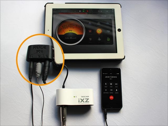 Rode SC6 con Smartlav+ y fuente de audio externa a través de un Tasca iXZ- grabando una llamada de teléfono