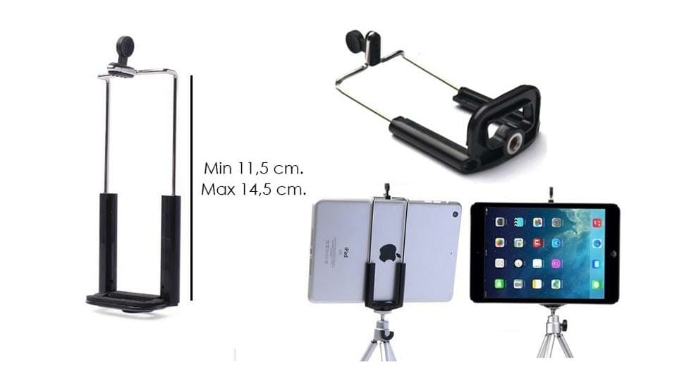 Accesorios baratos para grabar vídeo: Pinza para sujetar al trípode tablets medianas