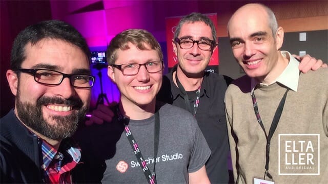Nick Mattingly (Switcher Studio), Gabriele Mondada (Recolive Multicam) , con Óscar Oncina y Javier Cabrera (elTallerAudiovisual y YOS Contenidos)