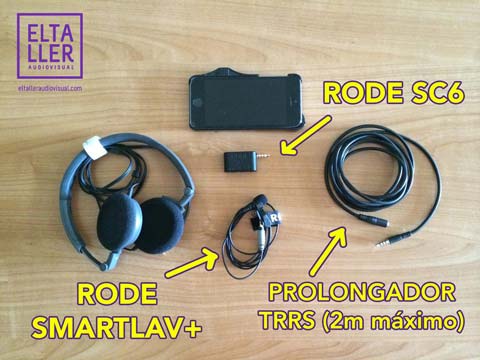Micrófono de corbata para móvil Smarlav+ conectado a través de un Rode SC6 para hacer vídeos con móviles