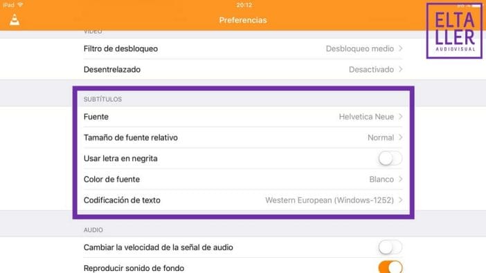VLC para iOS, configuración de subtítulos