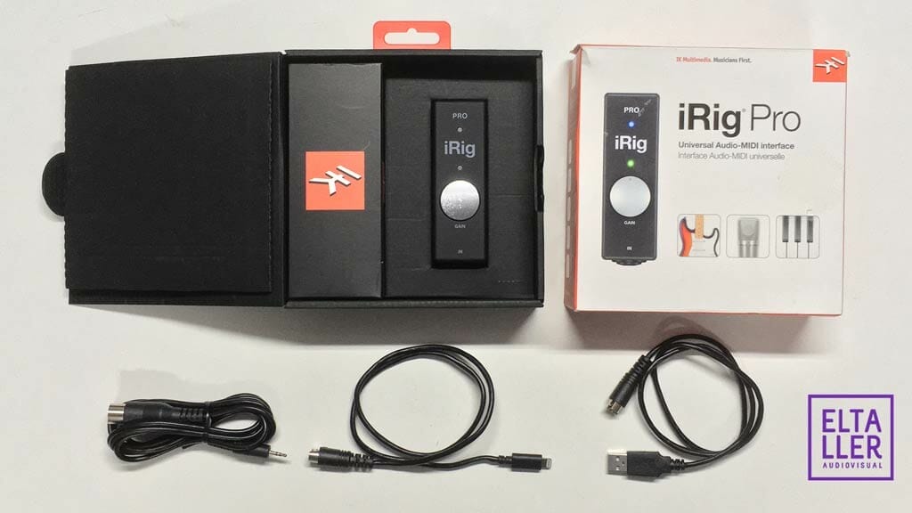 Accesorio sincluidos en la caja de iRigPro, adaptador digital de audio para móviles y celulares