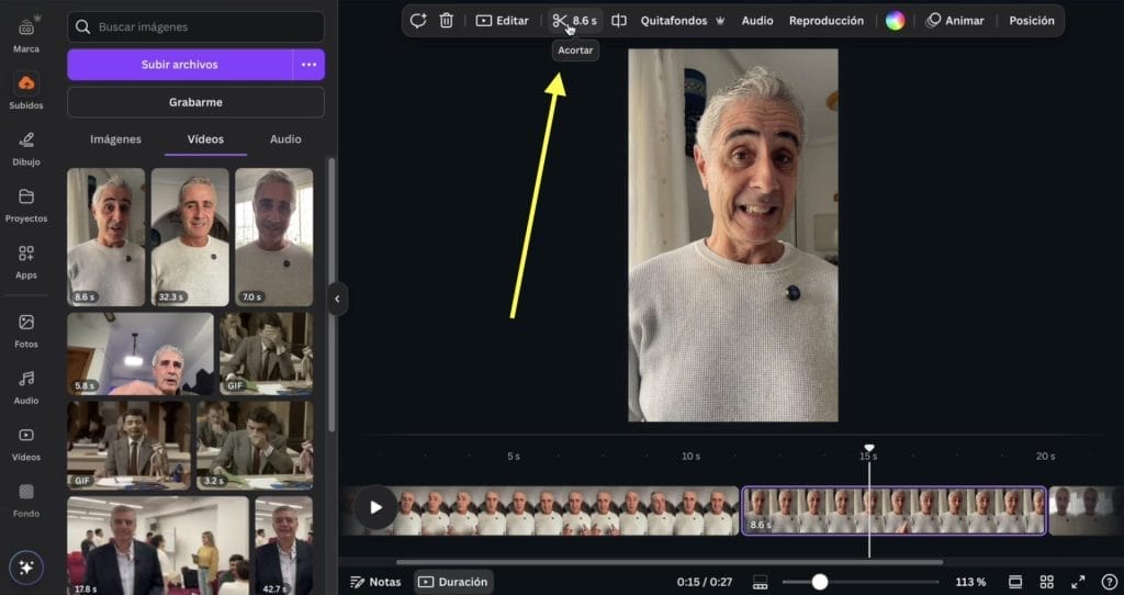 Recortar vídeos en Canva
