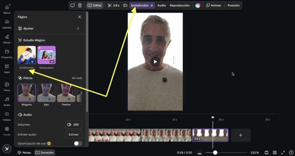 Remover fondo de un vídeo con Canva
