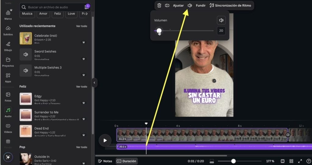 Añadir música a un vídeo con Canva
