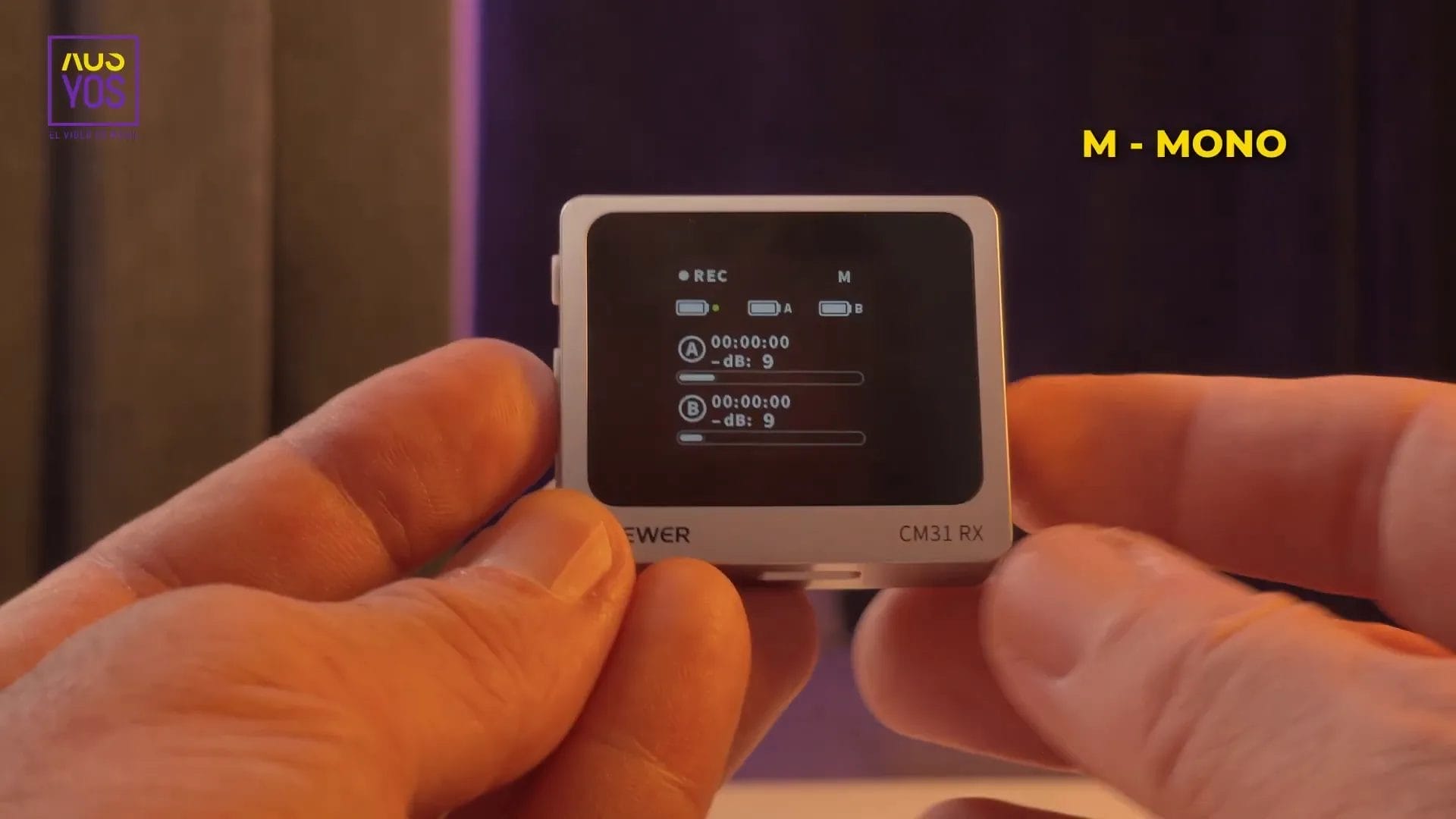 Receptor Neewer CM31 mostrando modos de grabación mono, estéreo y MS